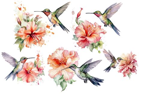 Watercolor Hummingbird Flowers