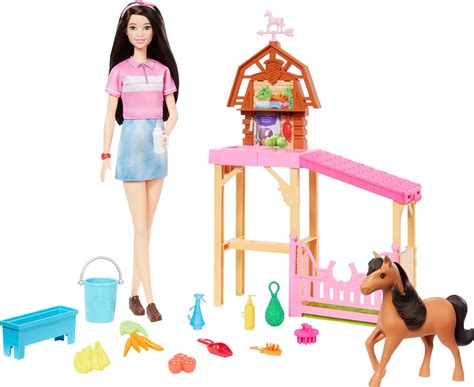Amazon.com: Barbie Toy Stable Playset with Fashion Doll, Small Toy Pony ...