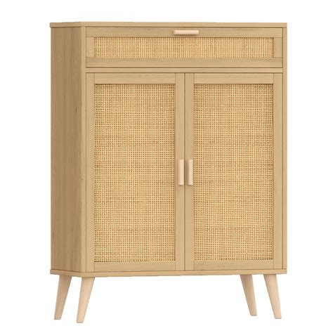 Rovaurx Accent Floor Storage Cabinet With Rattan Doors Bathroom Cabinet ...