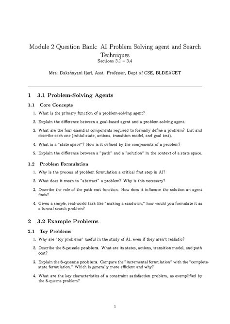 AI CSE Module 2 Question Bank: Problem Solving & Search Techniques ...