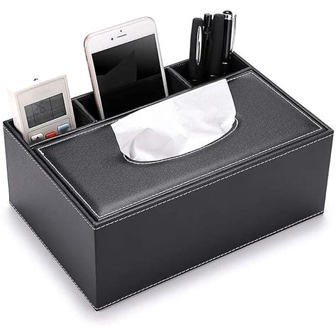 LWVAX® 3 Compartment Desk Organizer Rectangular PU Leather Tissue Paper ...