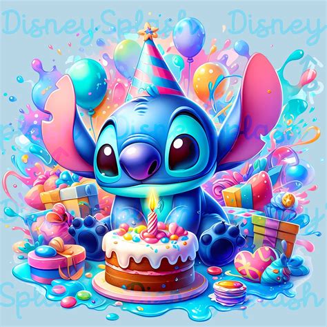 Stitch Birthday Watercolor Splash, Clipart Images, Graphics and Artwork ...