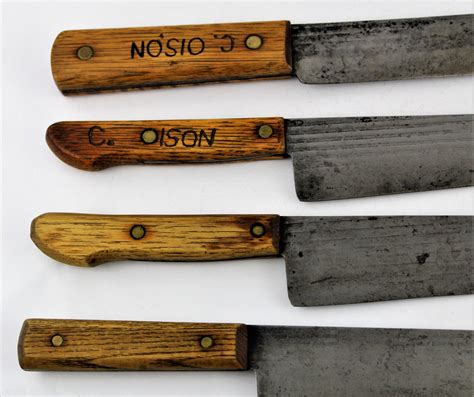 Vintage 1940s Set of Four Old Hickory Chef's Knives
