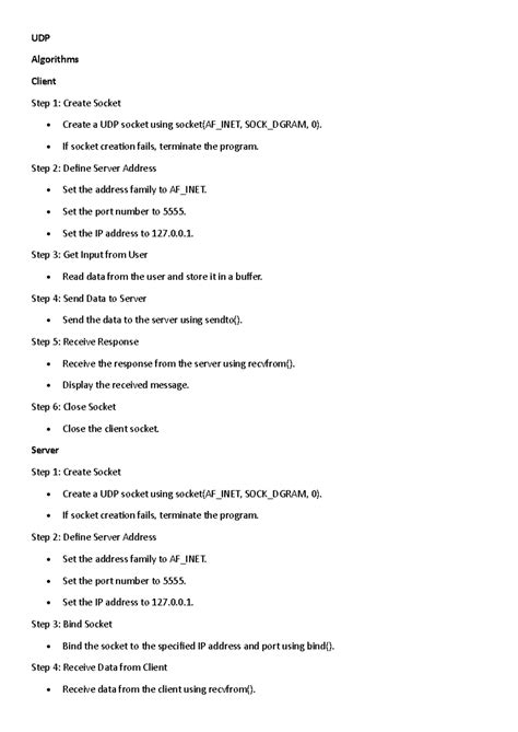 UDP Algorithms for Network Lab Program - Studocu