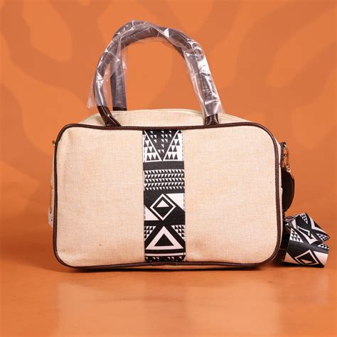 Jute Geometric Pattern Handbag & printed Sling with 2 compartments- Bl ...