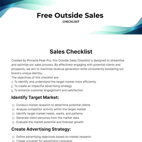 Free Outside Sales Checklist Template to Edit Online