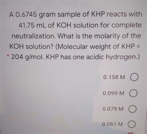 Answered: A 0.6745 gram sample of KHP reacts with… | bartleby