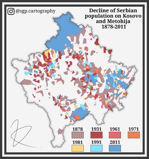 Decline of Serbian population on Kosovo and Metohija 1878-2011 : r/MapPorn