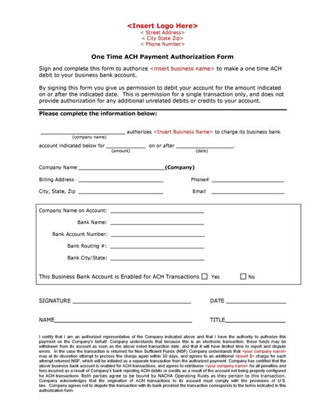 Automated Clearing House(ACH): ACH Payment Authorization Form