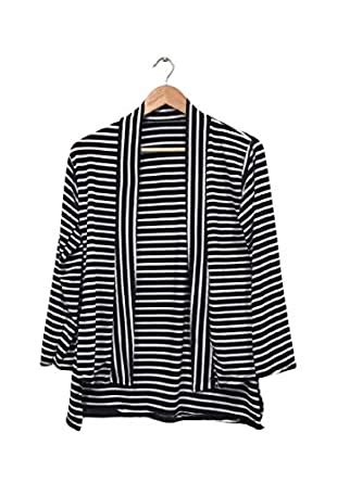 Buy Mejala Women Black and White Striped Shrug at Amazon.in