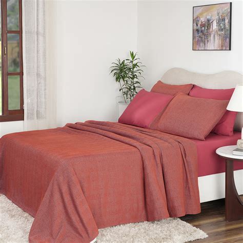 Buy Caroline Woven Herringbone Pattern with Soft Drape Style Red Bed ...