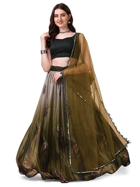 FAB DADU Women's Green Color Lycra Digital Print Lehenga Choli : Amazon ...