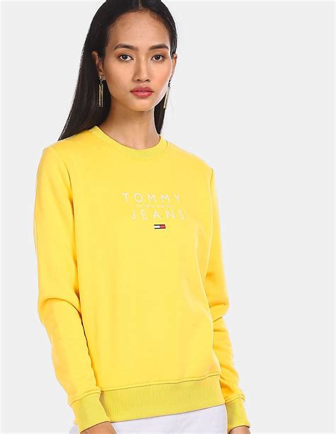 Buy Tommy Hilfiger Women Yellow Crew Neck Essential Logo sweatshirt ...