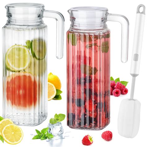 NiHome Glass Pitchers with Lids, 40oz Glass Water Fridge Pitcher for ...