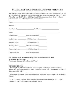 Fillable Online State Fair Of Texas Goat And Lamb Validation Tag Orders ...