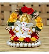 Buy eCraftIndia White Resin Lord Ganesha Idol with Golden Mukut| Lord ...