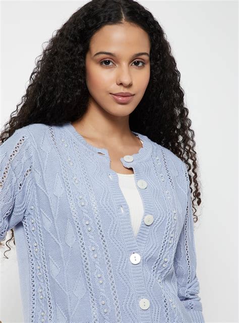 Buy Women Jacquard Pearl Embellished Cardigan Online at just Rs. 1399.0 ...