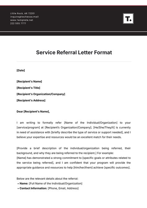 Free Service Referral Letter Format Template to Edit Online