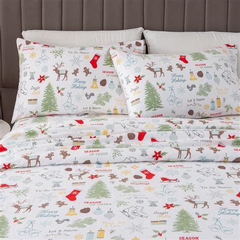 Amazon.com: Great Bay Home Christmas Flannel Sheet Set King Size - 100% ...