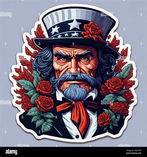 Sticker style illustration of Uncle Sam with flowers. Tattoo design Stock Photo - Alamy