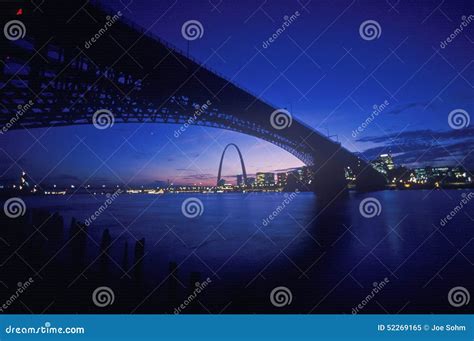 Sunset View of St. Louis, Mo Skyline and Eads Bridge Stock Image ...