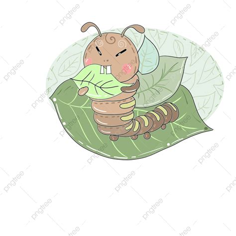 Cartoon Cute Hand Painted Insects Eating Leaves, Cartoon Cute, Hand Painted Bug, Eating Leaves ...