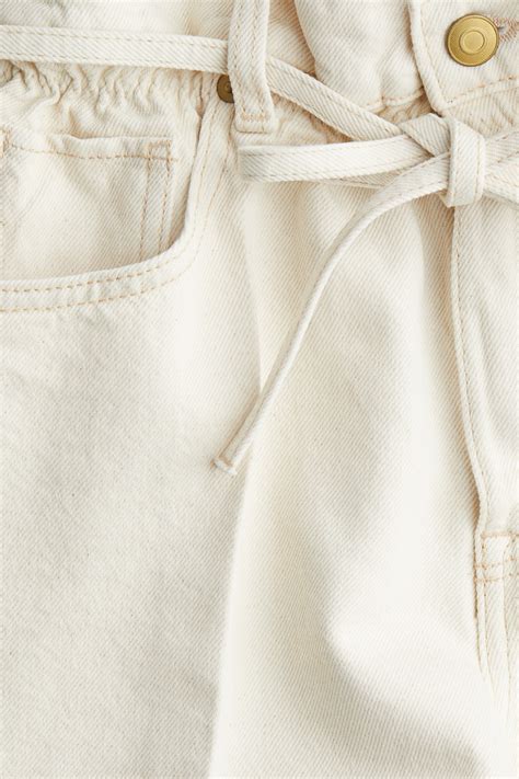 High-Rise Paper-Bag Denim Shorts - Cream - Ladies | H&M US
