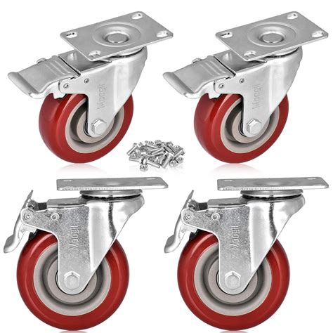 Moogiitools 4" Swivel Rubber Caster Wheels with Safety Dual Locking ...