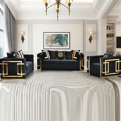 Amara Velvet Sofa Set Black Gold | Perth Furniture and Fun