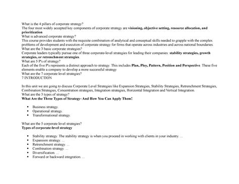 Kotak - Advance corporate strategy - What is the 4 pillars of corporate ...