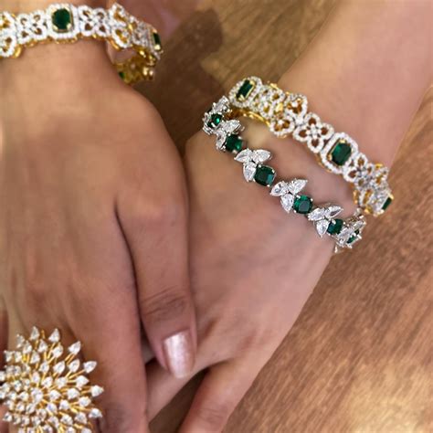 Green Envy - The Dazzling Emerald CZ Diamond Bangle – Sneha Rateria Store