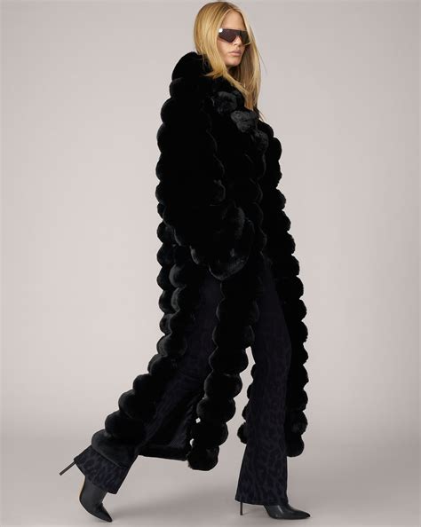 Adrienne Landau Black Floor Length Faux Fur Coat