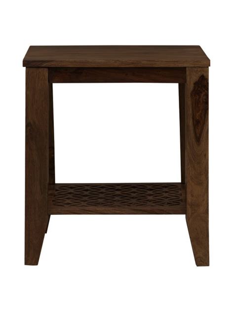 Angel's Clydebank Carved net Side Table in Walnut Finish