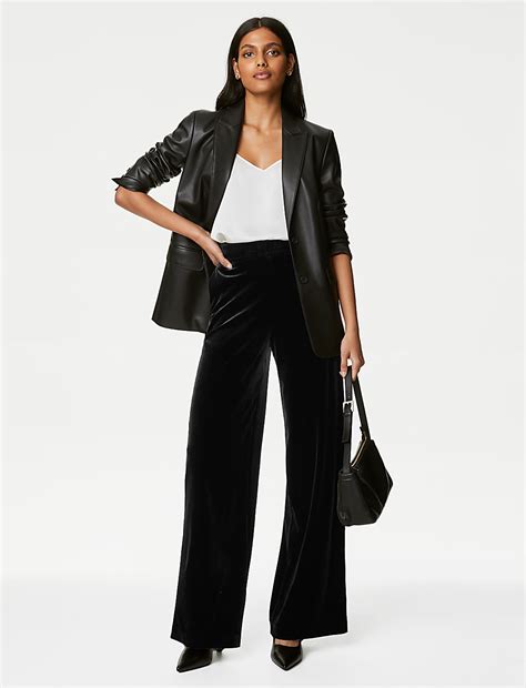 Buy Velvet Elasticated Waist Wide Leg Trousers at Marks & Spencer