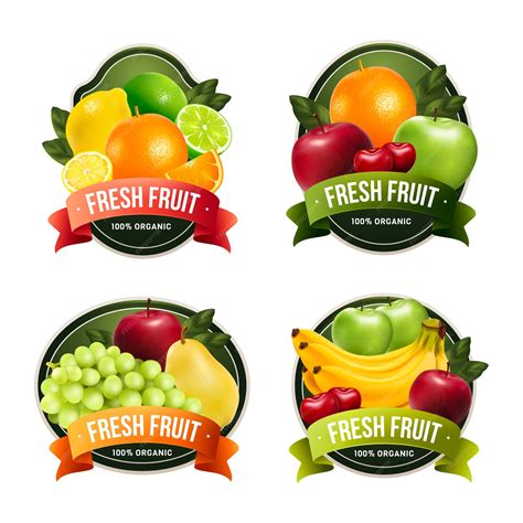 Premium Vector | Realistic fruits and organic labels set