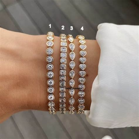Bezel Set Multi Shape Diamond Bracelet Round & Emerald Cut - Etsy