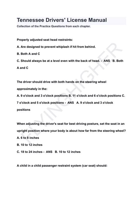 Tennessee Drivers' License Manual QUESTIONS & ANSWERS 2024 ( A+ GRADED ...