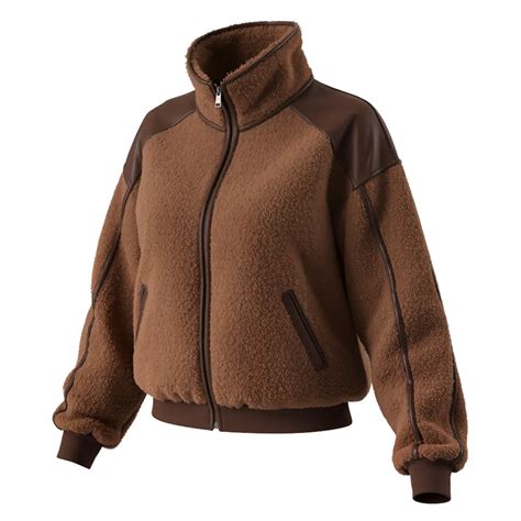 Women's Retro Cowboy Brown Fleece Jacket With Leather Trim - Cotosen.com