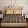 Spaces Atrium Brown & Yellow Strips 1 Cotton Double Bed Sheet with 2 ...