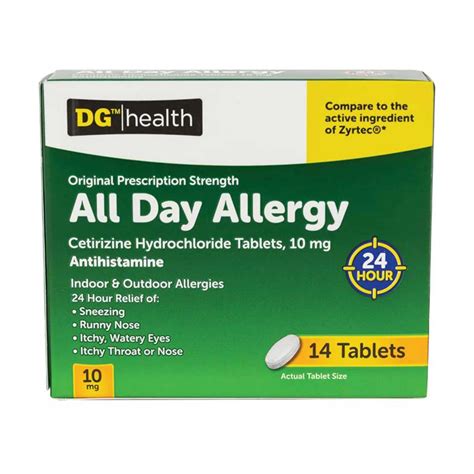 Buy DG Health All Day Allergy Relief Tablets, 10 mg, 14 ct from Dollar General - Instore - all day allegey