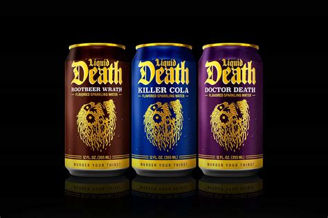 Liquid Death soda series of Killer Cola, Doctor Death and Rootbeer