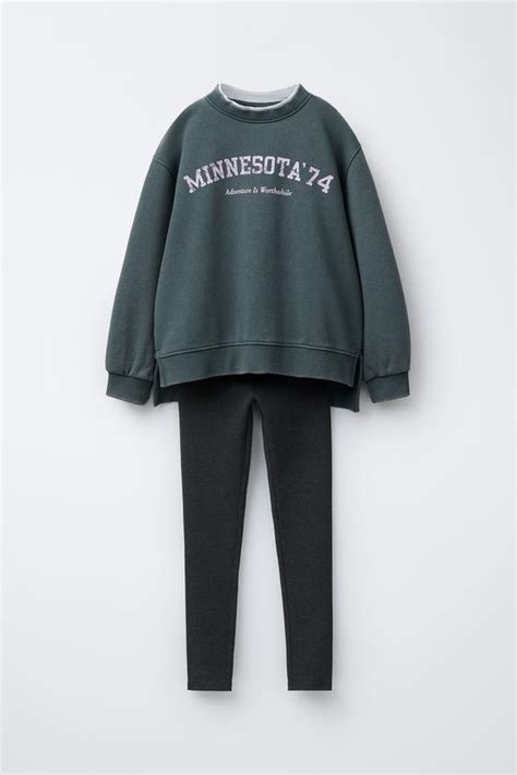 TEXT SWEATSHIRT AND RIBBED LEGGINGS SET - Blue | ZARA India