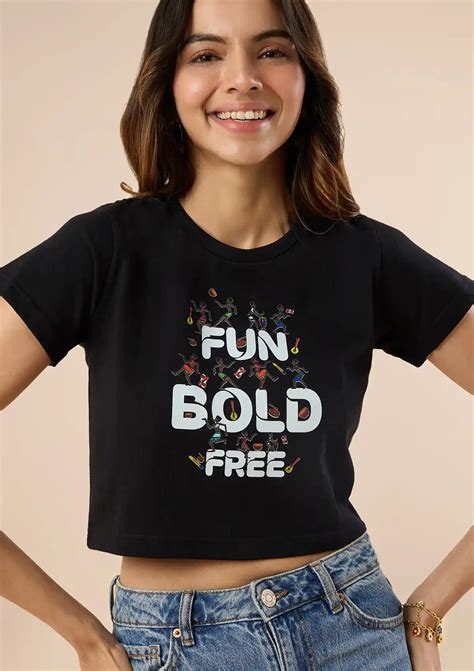 Stylish Graphic Black Print Crop Top - Shop Now | IshqMe – IshqME