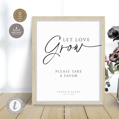 Let Love Grow Wedding Favor Sign, Please Take One Printables ...