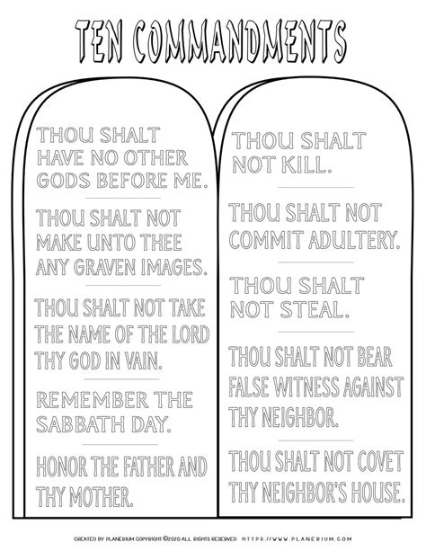 Ten Commandments - Coloring Page | Planerium