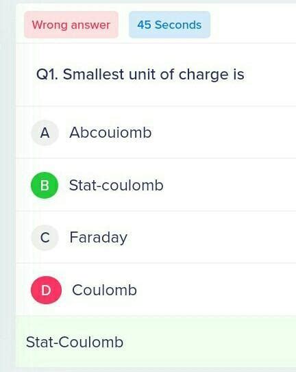 smallest unit of charge?coulomb / stat coulomb. - Brainly.in