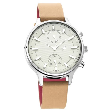 Fastrack Ruffles Quartz Multifunction Beige Dial Leather Strap Watch ...