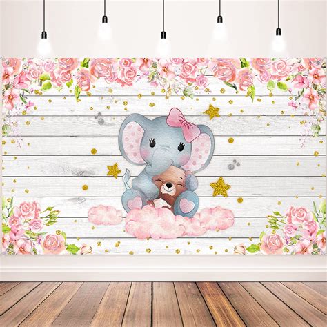 Buy Elephant Shower Backdrop Pink Flower Elephant Party Backdrop ...
