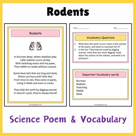 Rodents | Science Poem Reading Comprehension Activity – PrintableBazaar