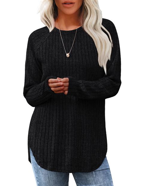 Saloogoe Womens Long Sleeve Tops Dressy Casual Tunic Sweaters to Wear ...